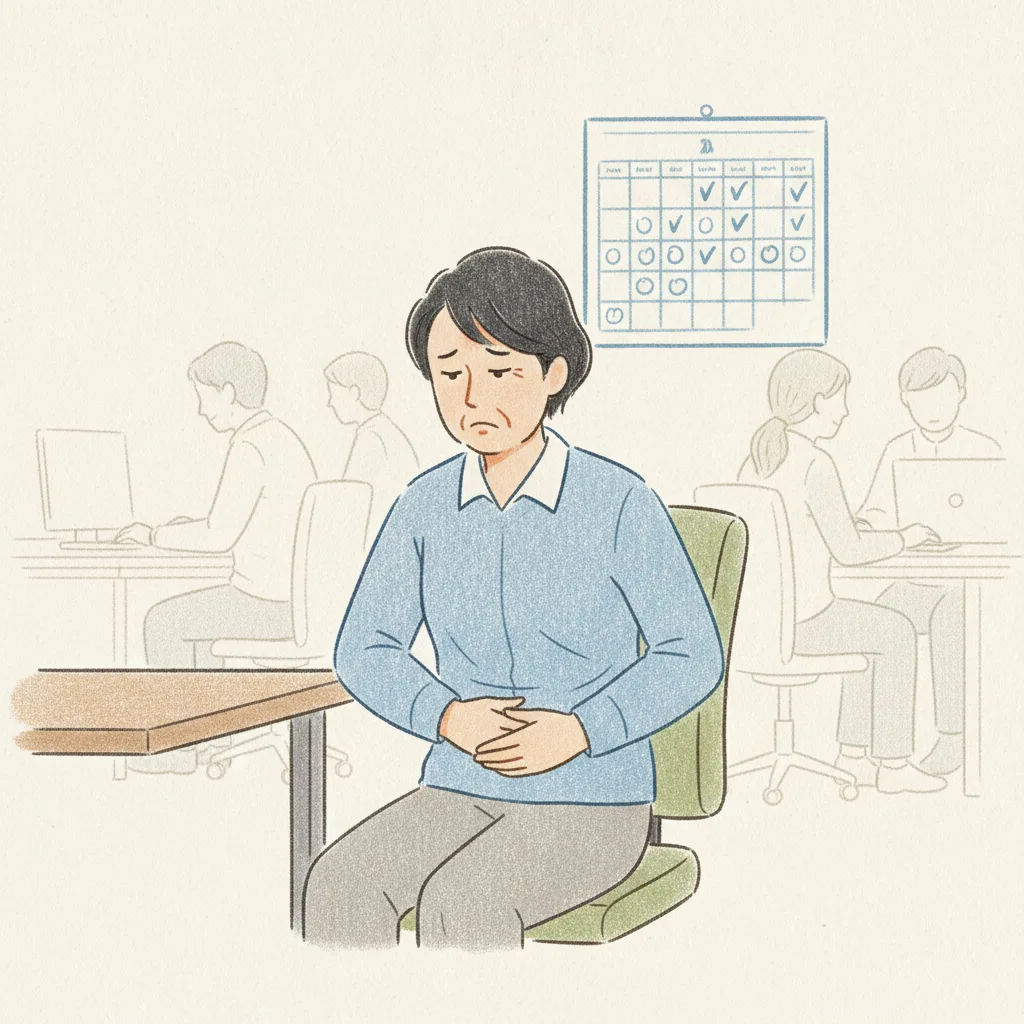 며칠째 지속되는 소화불량으로 속이 더부룩한 환자가 증상을 느끼고 있는 모습<p style=
