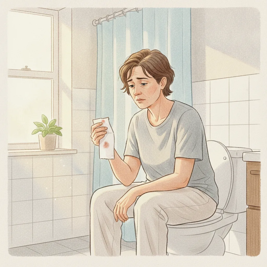 혈변을 발견한 환자가 대장내시경 검사의 필요성을 인식하는 상황<p style=